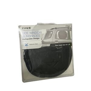 Type S 2 Pack Car Side Window Sunshades Collapsible Design Large 15" x 19" Black